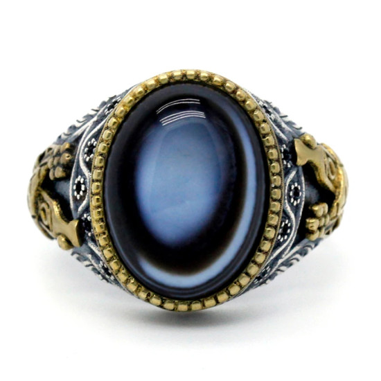 Anillo de plata de ley s925 con piedra de ágata para hombre y mujer, conjunto de joyería Vintage, anillo de pareja, nuevo - malaquita tienda 36
