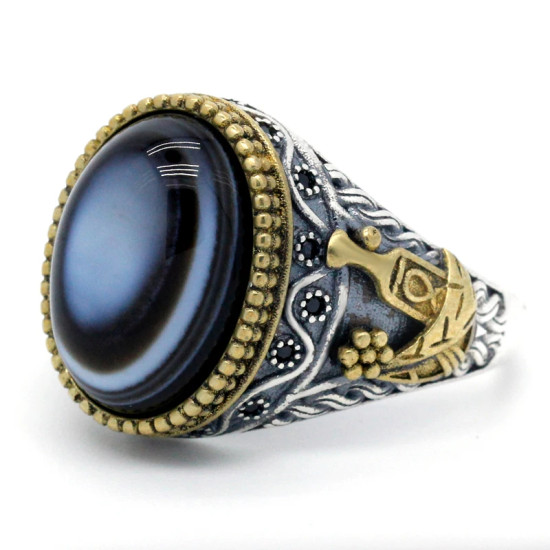Anillo de plata de ley s925 con piedra de ágata para hombre y mujer, conjunto de joyería Vintage, anillo de pareja, nuevo - malaquita tienda 36