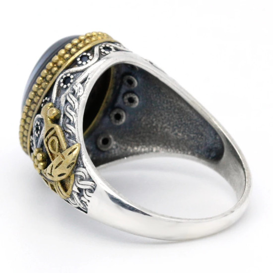 Anillo de plata de ley s925 con piedra de ágata para hombre y mujer, conjunto de joyería Vintage, anillo de pareja, nuevo - malaquita tienda 36