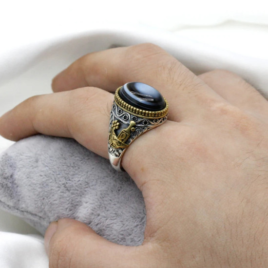 Anillo de plata de ley s925 con piedra de ágata para hombre y mujer, conjunto de joyería Vintage, anillo de pareja, nuevo - malaquita tienda 36
