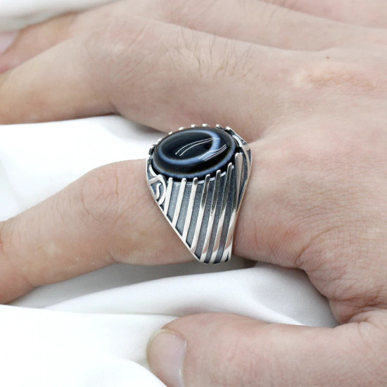 Anillo de plata de ley s925 con piedra de ágata para hombre, conjunto de joyería de moda, anillo de pareja - malaquita tienda 36