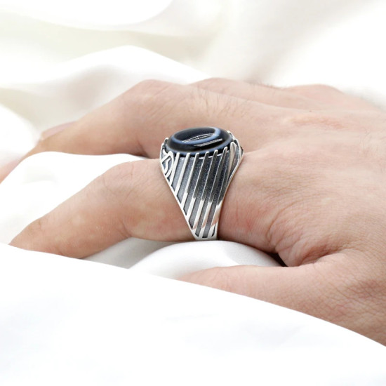 Anillo de plata de ley s925 con piedra de ágata para hombre, conjunto de joyería de moda, anillo de pareja - malaquita tienda 36
