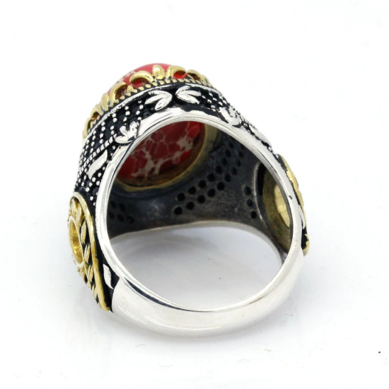 Anillo Vintage para hombre y mujer, de Plata de Ley 925 con diseño de piedra Imperial roja Natural ovalada, conjunto de joyería, anillo de pareja - malaquita tienda 36