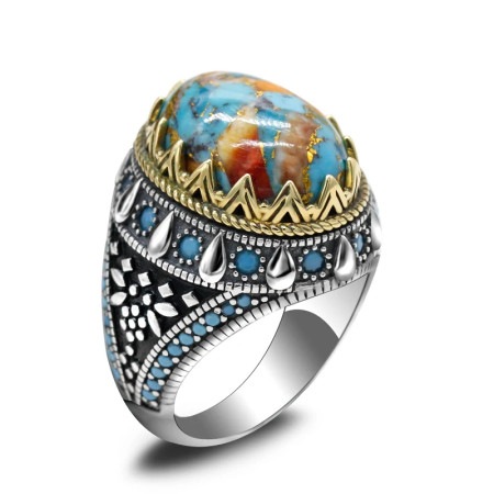 Anillo de Plata de Ley 925 para hombre y mujer, conjunto de joyería de plata tailandesa con ostra Natural, turquesa, Estilo Vintage, novedad