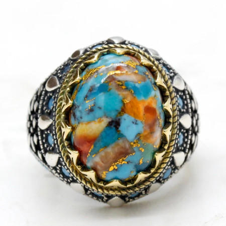 Anillo de Plata de Ley 925 para hombre y mujer, conjunto de joyería de plata tailandesa con ostra Natural, turquesa, Estilo Vintage, novedad