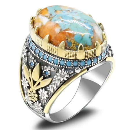 Anillo de Plata de Ley 925 para hombre y mujer, conjunto de joyería de plata tailandesa con ostra Natural, turquesa, Estilo Vintage, novedad