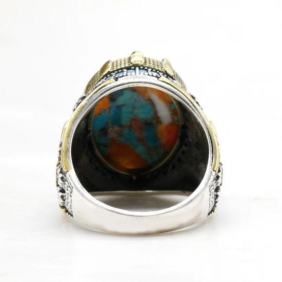 Anillo de Plata de Ley 925 para hombre y mujer, conjunto de joyería de plata tailandesa con ostra Natural, turquesa, Estilo Vintage, novedad - malaquita tienda 36