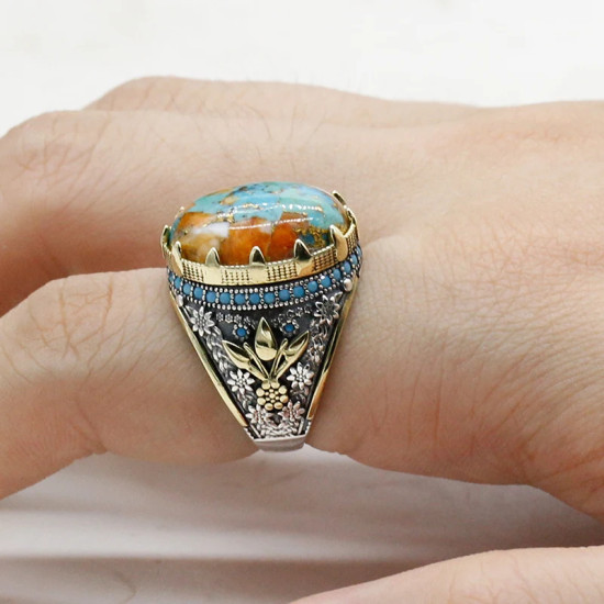 Anillo de Plata de Ley 925 para hombre y mujer, conjunto de joyería de plata tailandesa con ostra Natural, turquesa, Estilo Vintage, novedad - malaquita tienda 36