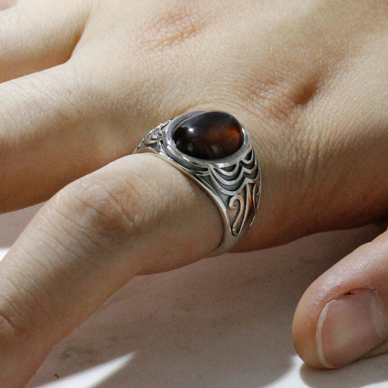 T ü rkiye joyería piedra de ágata Natural anillo de hombre s925 plata pura Retro Festival regalo de fiesta anillo de Festival para hombres - malaquita tienda 36