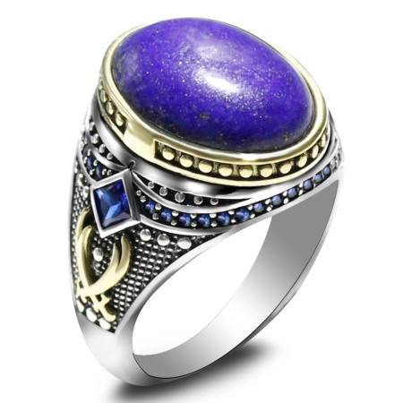 Anillo de Plata de Ley 925 para hombre y mujer, anillo de piedra ovalada de lapislázuli natural, anillo de sello clásico minimalista, joyería para pareja, regalo