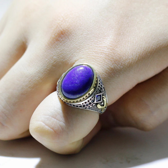 Anillo de Plata de Ley 925 para hombre y mujer, anillo de piedra ovalada de lapislázuli natural, anillo de sello clásico minimalista, joyería para pareja, regalo - malaquita tienda 36