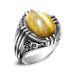 Anillo de Plata de Ley 925 para hombre y mujer, sortija clásica Vintage con piedra de ojo de tigre Natural, joyería Punk, envío gratis - malaquita tienda 36