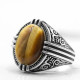 Anillo de Plata de Ley 925 para hombre y mujer, sortija clásica Vintage con piedra de ojo de tigre Natural, joyería Punk, envío gratis - malaquita tienda 36