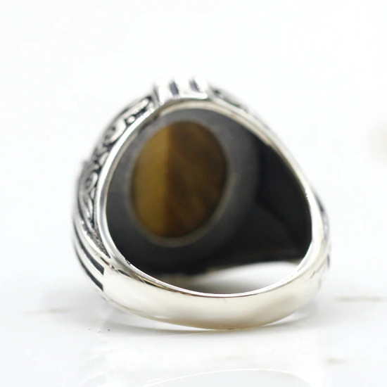 Anillo de Plata de Ley 925 para hombre y mujer, sortija clásica Vintage con piedra de ojo de tigre Natural, joyería Punk, envío gratis - malaquita tienda 36
