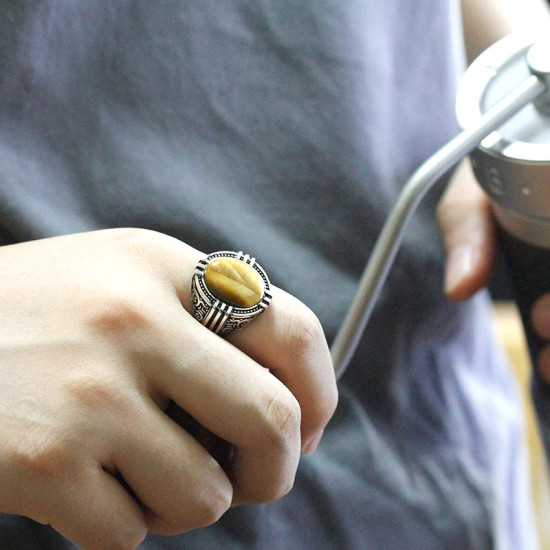 Anillo de Plata de Ley 925 para hombre y mujer, sortija clásica Vintage con piedra de ojo de tigre Natural, joyería Punk, envío gratis - malaquita tienda 36