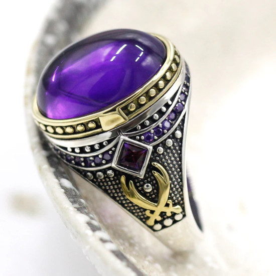 Anillo de Plata de Ley 925 para hombre y mujer, joyería clásica de amatista Natural Vintage, Punk, envío gratis - malaquita tienda 36