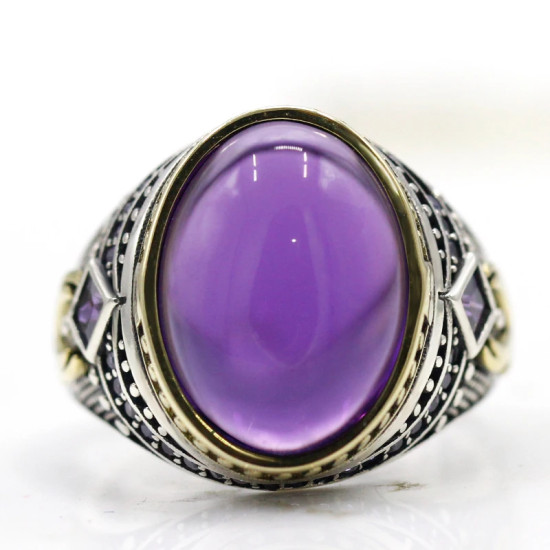 Anillo de Plata de Ley 925 para hombre y mujer, joyería clásica de amatista Natural Vintage, Punk, envío gratis - malaquita tienda 36