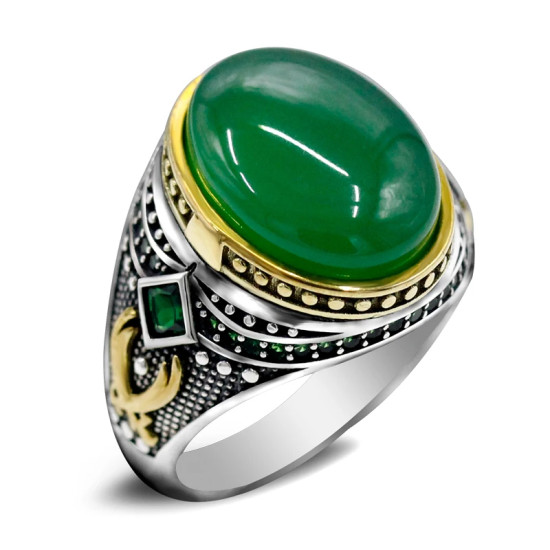 Anillo de plata 925 auténtica para hombre, verde natural piedra de ágata, resina, retro, hecho a mano, regalo de trabajador - malaquita tienda 36