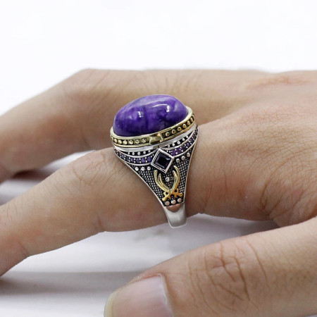 Anillo de plata S925 para hombre, piedra de dragón púrpura natural, lujo ligero, regalo de joyería para fiesta y vacaciones Anillo de plata S925 para hombre, piedra de dragón púrpura natural, lujo ligero, regalo de joyería para fiesta y vacaciones