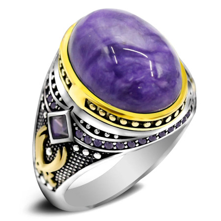 Anillo de plata S925 para hombre, piedra de dragón púrpura natural, lujo ligero, regalo de joyería para fiesta y vacaciones Anillo de plata S925 para hombre, piedra de dragón púrpura natural, lujo ligero, regalo de joyería para fiesta y vacaciones