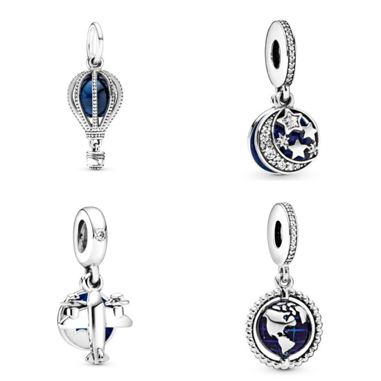 Colgante de cuentas de plata S925 para niña, pulsera de bricolaje adecuada para bricolaje, globo de aire caliente, estrella, Luna, avión, tierra, regalo de joyería - malaquita tienda 36