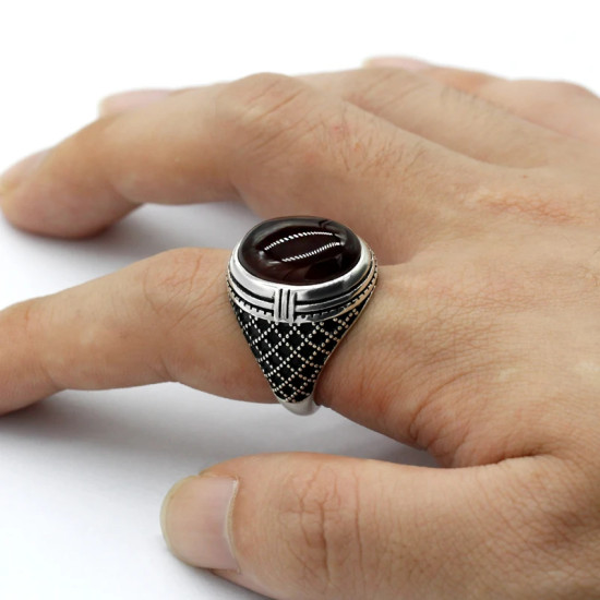 Anillos de plata 925 anillos de plata esterlina anillos de hombre piedra de ágata Natural Vintage estilo pavo real joyería regalos anillo para mujer - malaquita tienda 36