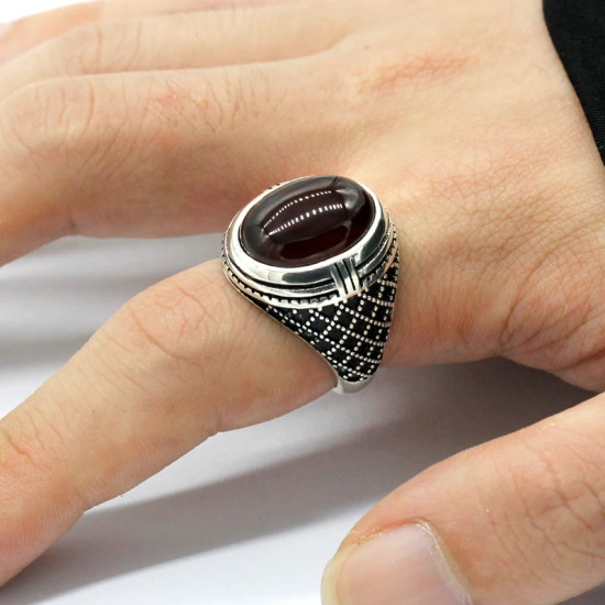 Anillos de plata 925 anillos de plata esterlina anillos de hombre piedra de ágata Natural Vintage estilo pavo real joyería regalos anillo para mujer - malaquita tienda 36