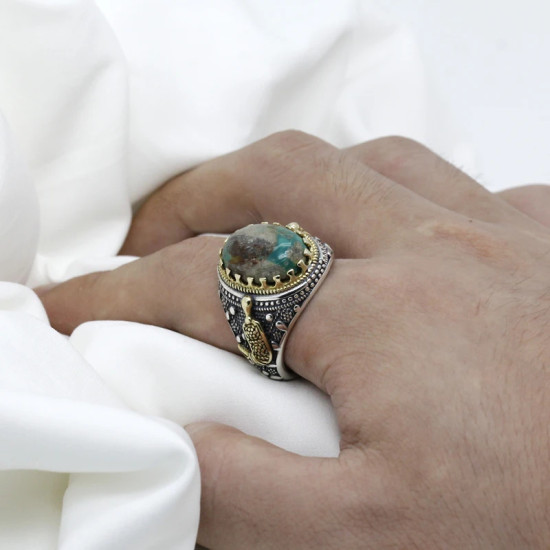Anillo turquesa Vintage de plata s925 para hombre, anillo hecho a mano, gema de Türkiye, joyería Punk para fiesta y vacaciones, anillo para hombre - malaquita tienda 36