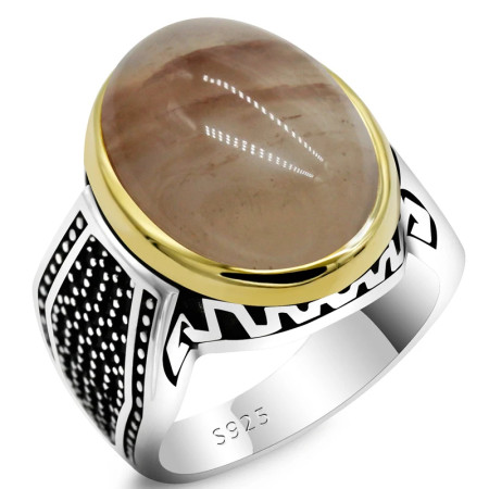Anillo hecho a mano de plata de ley S925 para hombre, piedra de cuarzo Natural, anillo de pareja Türkiye, anillo Vintage para fiesta y Festival para hombre Anillo hecho a mano de plata de ley S925 para hombre, piedra de cuarzo Natural, anillo de pareja Türkiye, anillo Vintage para fiesta y Festival para hombre