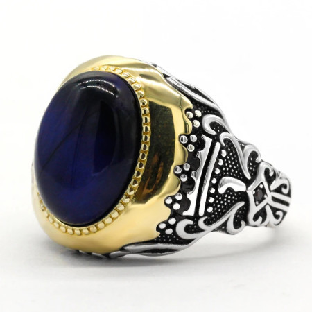 Anillo hecho a mano para hombre, anillo de plata s925 clásico Vintage Türkiye, anillo de joyería Türkiye de ojo de tigre azul Natural para hombre y mujer Anillo hecho a mano para hombre, anillo de plata s925 clásico Vintage Türkiye, anillo de joyería Türkiye de ojo de tigre azul Natural para hombre y mujer
