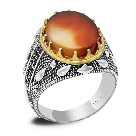 Nuevo Anillo de Plata de Ley 925 para hombre, anillo de piedra de ágata Natural, joyería turca, anillo de pareja de Rock a la moda para mujer Nuevo Anillo de Plata de Ley 925 para hombre, anillo de piedra de ágata Natural, joyería turca, anillo de pareja de Rock a la moda para mujer