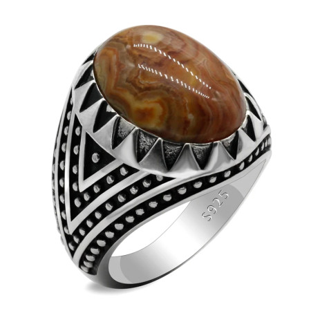 Anillo Vintage para hombre, anillo de plata 925, piedra de ágata loca Natural, tendencia auspiciosa Punk, joyería turca hecha a mano, regalo de boda Anillo Vintage para hombre, anillo de plata 925, piedra de ágata loca Natural, tendencia auspiciosa Punk, joyería turca hecha a mano, regalo de boda