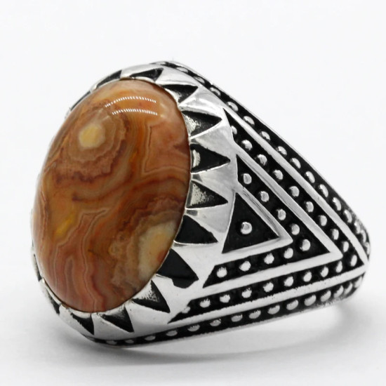 Anillo Vintage para hombre, anillo de plata 925, piedra de ágata loca Natural, tendencia auspiciosa Punk, joyería turca hecha a mano, regalo de boda - malaquita tienda 36
