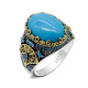 Anillo de Plata de Ley 925 para hombre, conjunto clásico Vintage de Türkiye, joyería de turquesa Natural para hombre, nuevo anillo Punk - malaquita tienda 36