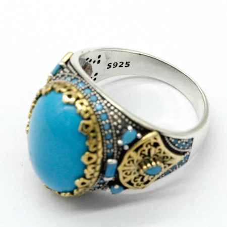 Anillo de Plata de Ley 925 para hombre, conjunto clásico Vintage de Türkiye, joyería de turquesa Natural para hombre, nuevo anillo Punk