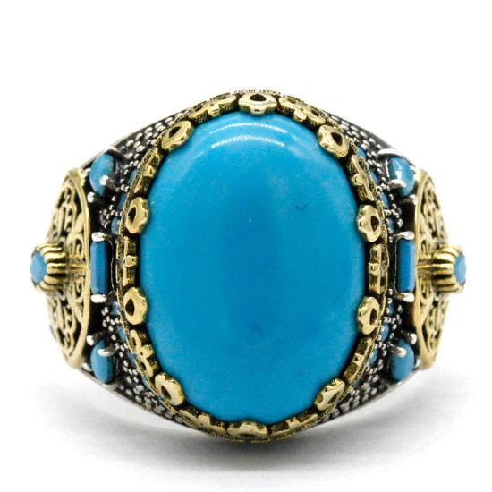 Anillo de Plata de Ley 925 para hombre, conjunto clásico Vintage de Türkiye, joyería de turquesa Natural para hombre, nuevo anillo Punk - malaquita tienda 36