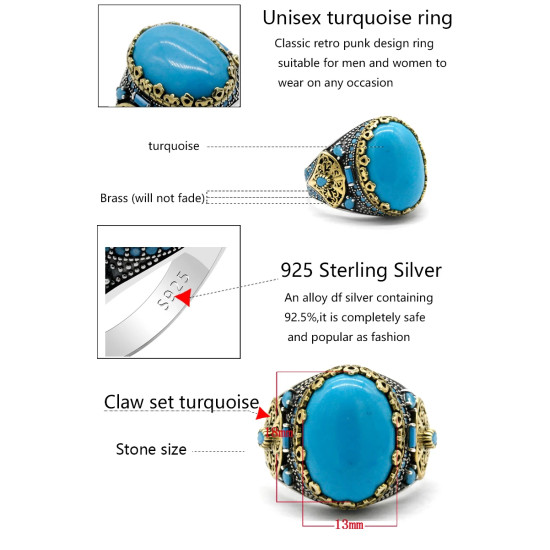 Anillo de Plata de Ley 925 para hombre, conjunto clásico Vintage de Türkiye, joyería de turquesa Natural para hombre, nuevo anillo Punk - malaquita tienda 36