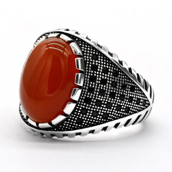 Anillo de plata S925, ágata roja Natural, regalo hecho a mano para hombres, joyería de lujo para fiestas, regalo de cola del Día de San Valentín - malaquita tienda 36
