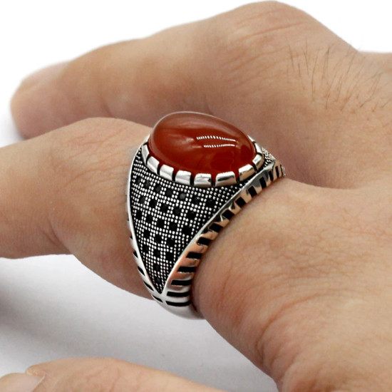Anillo de plata S925, ágata roja Natural, regalo hecho a mano para hombres, joyería de lujo para fiestas, regalo de cola del Día de San Valentín - malaquita tienda 36