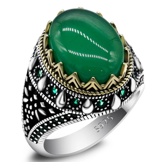 Anillo de plata s925 de ágata verde Natural para hombre, anillo de piedra Natural ovalada tallada Retro pura, conjunto de joyería para hombre, anillo de pareja para mujer - malaquita tienda 36