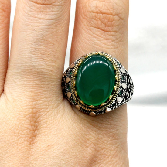 Anillo de plata s925 de ágata verde Natural para hombre, anillo de piedra Natural ovalada tallada Retro pura, conjunto de joyería para hombre, anillo de pareja para mujer - malaquita tienda 36