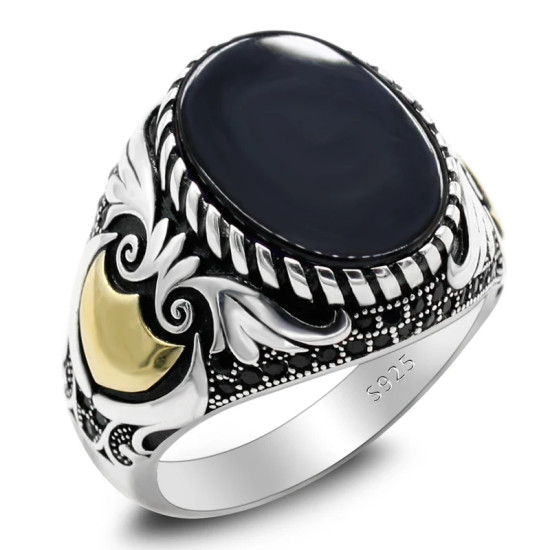 Anillo Türkiye para hombre, Plata de Ley 925, ónix negro, anillo cuadrado de piedra Natural, sello clásico Simple, joyería, regalo para hombres y mujeres - malaquita tienda 36
