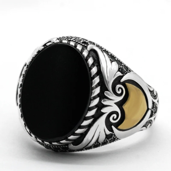Anillo Türkiye para hombre, Plata de Ley 925, ónix negro, anillo cuadrado de piedra Natural, sello clásico Simple, joyería, regalo para hombres y mujeres - malaquita tienda 36