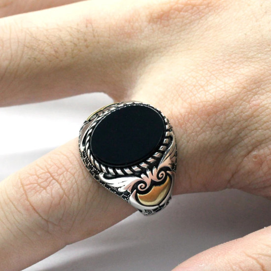 Anillo Türkiye para hombre, Plata de Ley 925, ónix negro, anillo cuadrado de piedra Natural, sello clásico Simple, joyería, regalo para hombres y mujeres - malaquita tienda 36