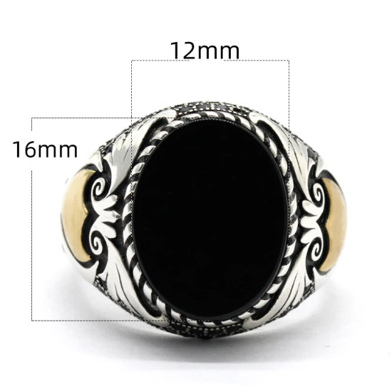 Anillo Türkiye para hombre, Plata de Ley 925, ónix negro, anillo cuadrado de piedra Natural, sello clásico Simple, joyería, regalo para hombres y mujeres - malaquita tienda 36