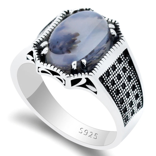 Anillo de plata S925 para hombre con piedra de ágata Natural, anillo de la suerte, joyería Türkiye, conjunto de joyería para pareja, anillo para mujer - malaquita tienda 36