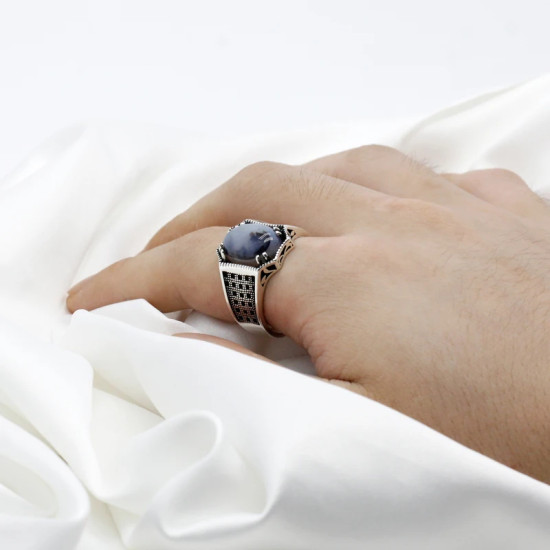 Anillo de plata S925 para hombre con piedra de ágata Natural, anillo de la suerte, joyería Türkiye, conjunto de joyería para pareja, anillo para mujer - malaquita tienda 36