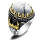 Anillos de plata de ley 925 con turquesa blanca Natural para hombre, moda Punk turca, anillos de boda de compromiso para hombre y mujer, joyería - malaquita tienda 36