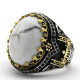 Anillos de plata de ley 925 con turquesa blanca Natural para hombre, moda Punk turca, anillos de boda de compromiso para hombre y mujer, joyería - malaquita tienda 36