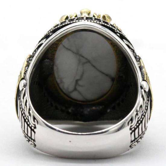 Anillos de plata de ley 925 con turquesa blanca Natural para hombre, moda Punk turca, anillos de boda de compromiso para hombre y mujer, joyería - malaquita tienda 36